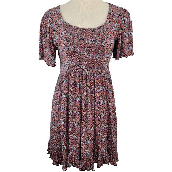 Patrons Of Peace Womens Size Medium Pink Blue Short Sleeve Ruffled Mini Dress